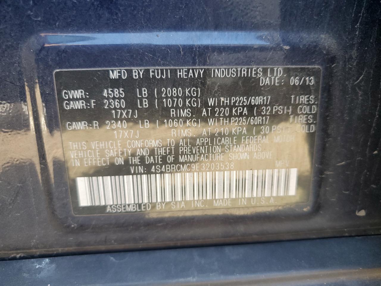 2014 Subaru Outback 2.5I Limited VIN: 4S4BRCMC9E3203538 Lot: 81869625