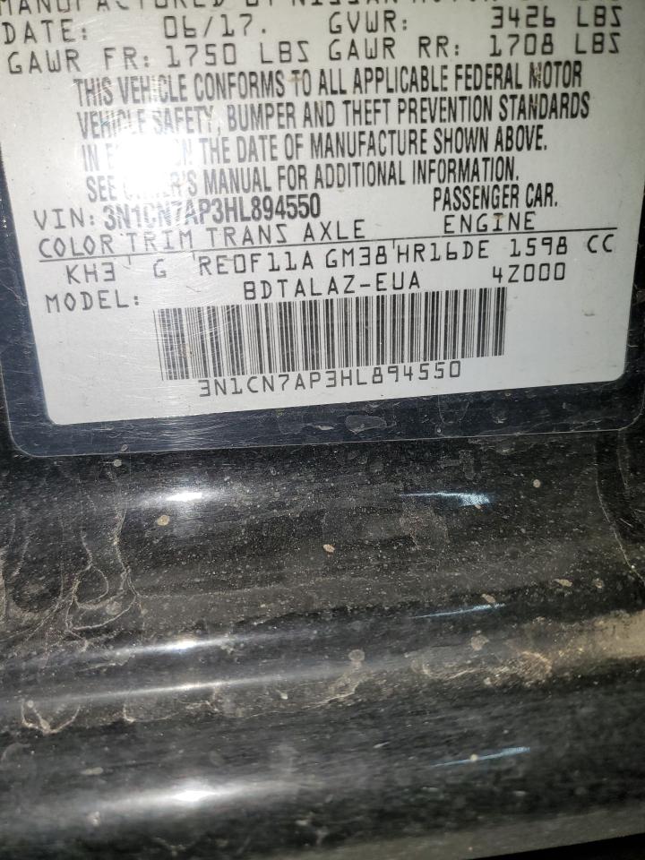 2017 Nissan Versa S VIN: 894550 Lot: 82177625