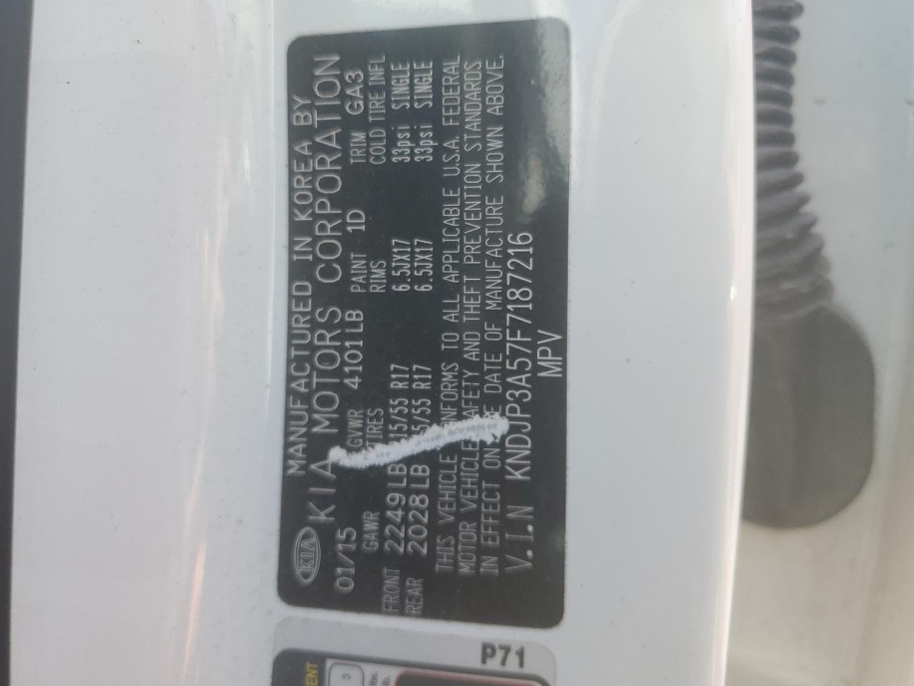 2015 Kia Soul + VIN: KNDJP3A57F7187216 Lot: 80134845