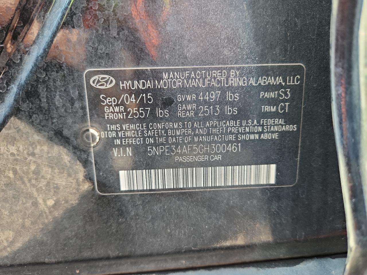 2016 Hyundai Sonata Sport VIN: 5NPE34AF5GH300461 Lot: 81009775