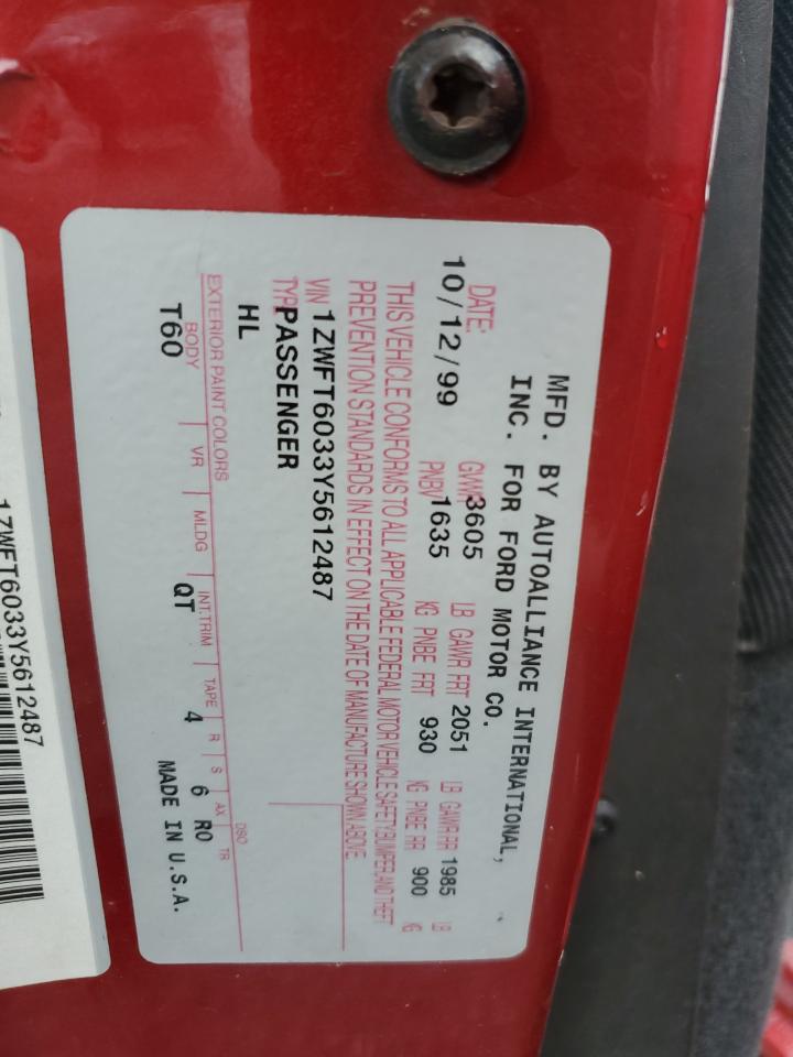 2000 Mercury Cougar I4 VIN: 1ZWFT6033Y5612487 Lot: 81897325