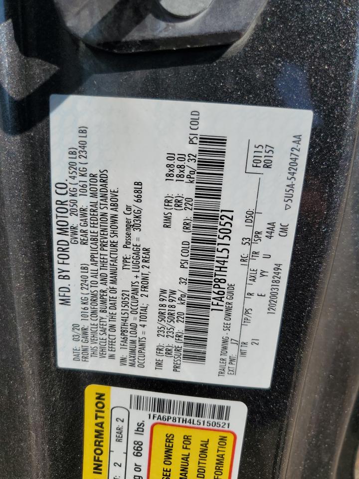 2020 Ford Mustang VIN: 1FA6P8TH4L5150521 Lot: 81129435