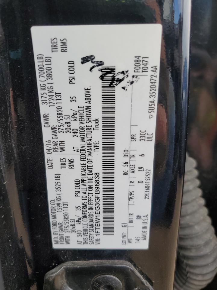 2016 Ford F150 Supercrew VIN: 1FTEW1EG3GFB98838 Lot: 81640485