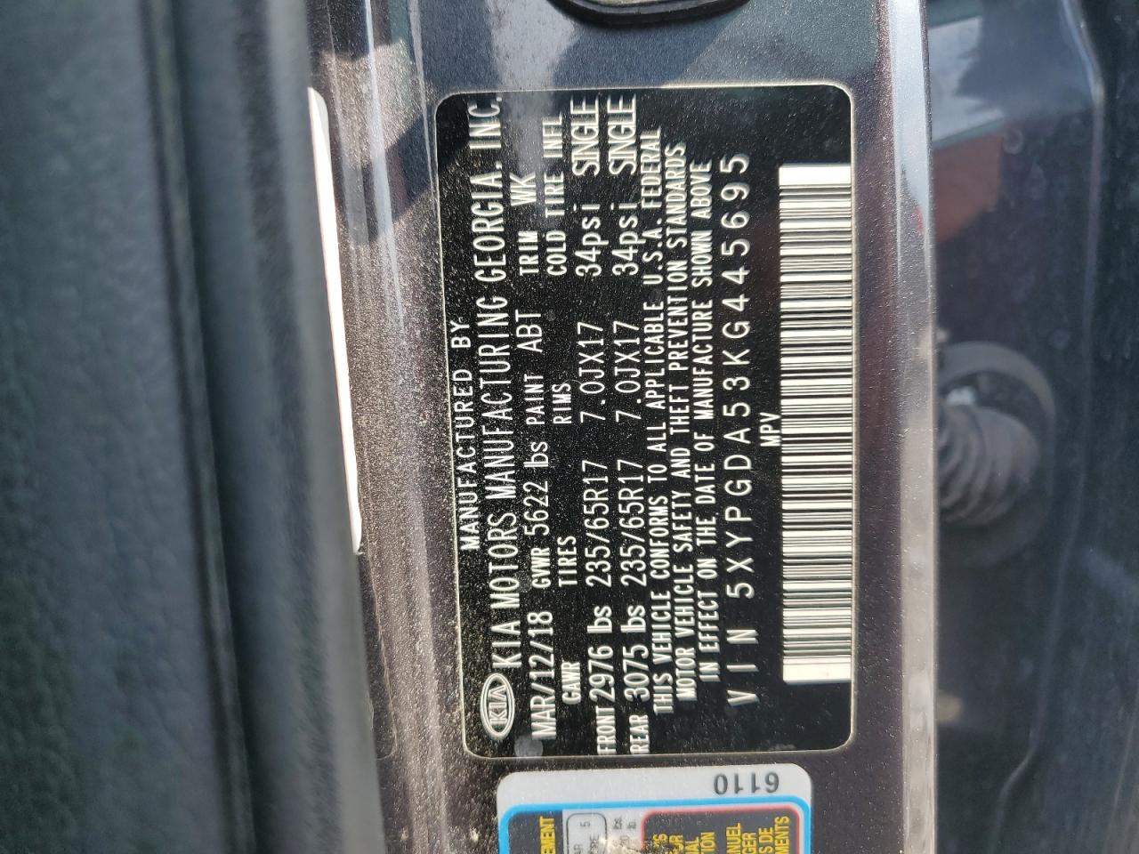 2019 Kia Sorento Lx VIN: 5XYPGDA53KG445695 Lot: 81519585