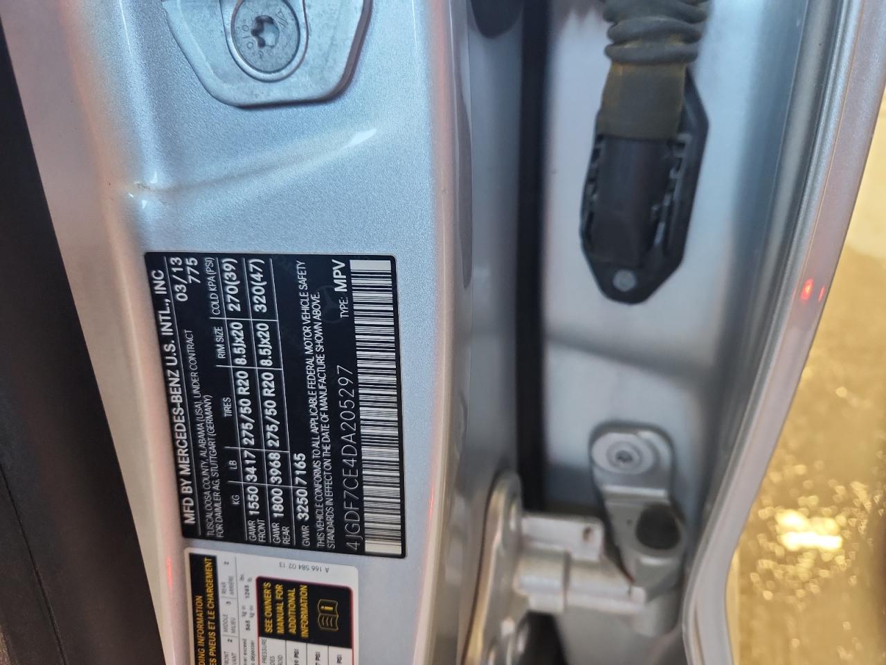 2013 Mercedes-Benz Gl 450 4Matic VIN: 4JGDF7CE4DA205297 Lot: 84184675