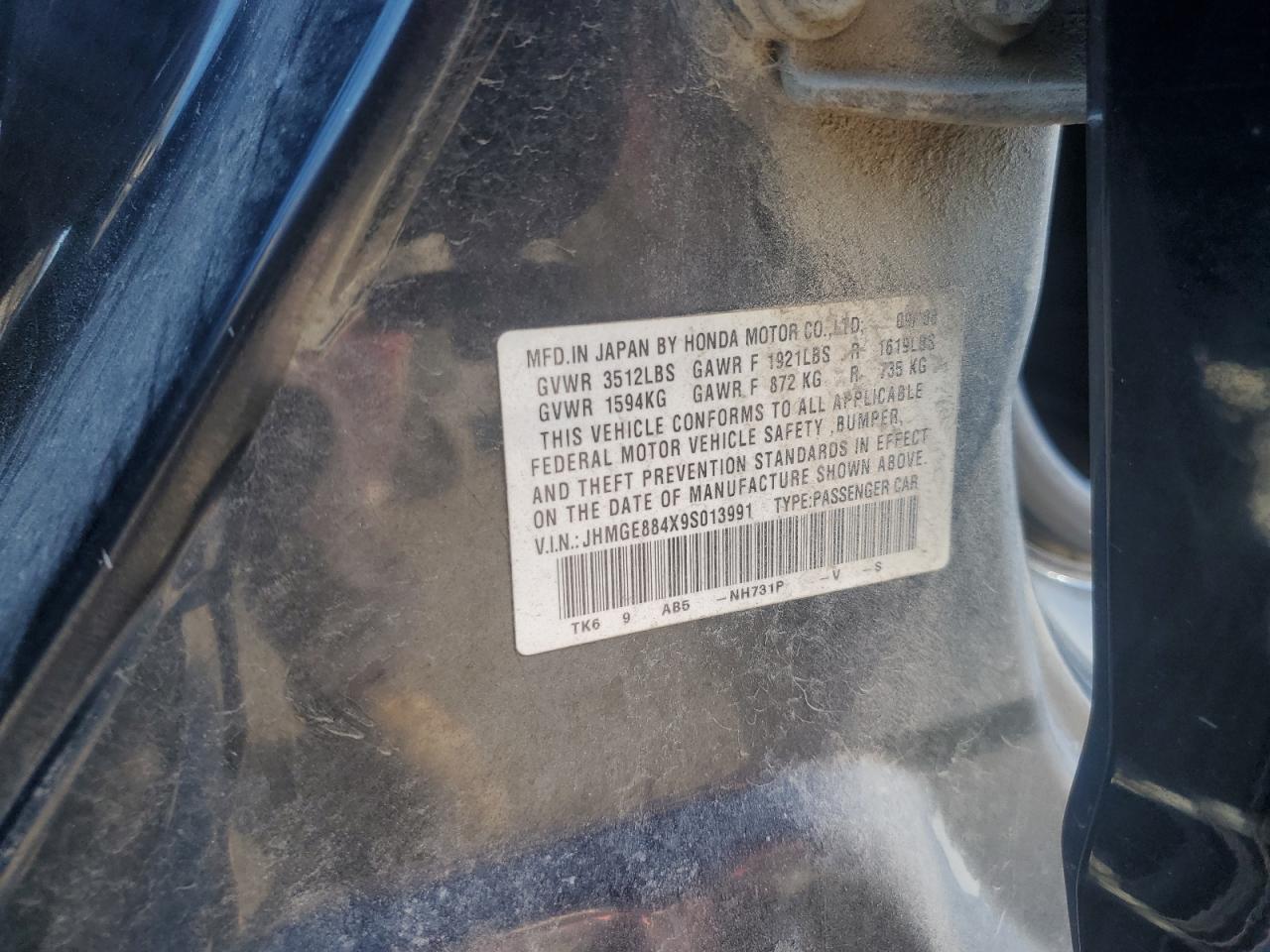 2009 Honda Fit Sport VIN: JHMGE884X9S013991 Lot: 81569405