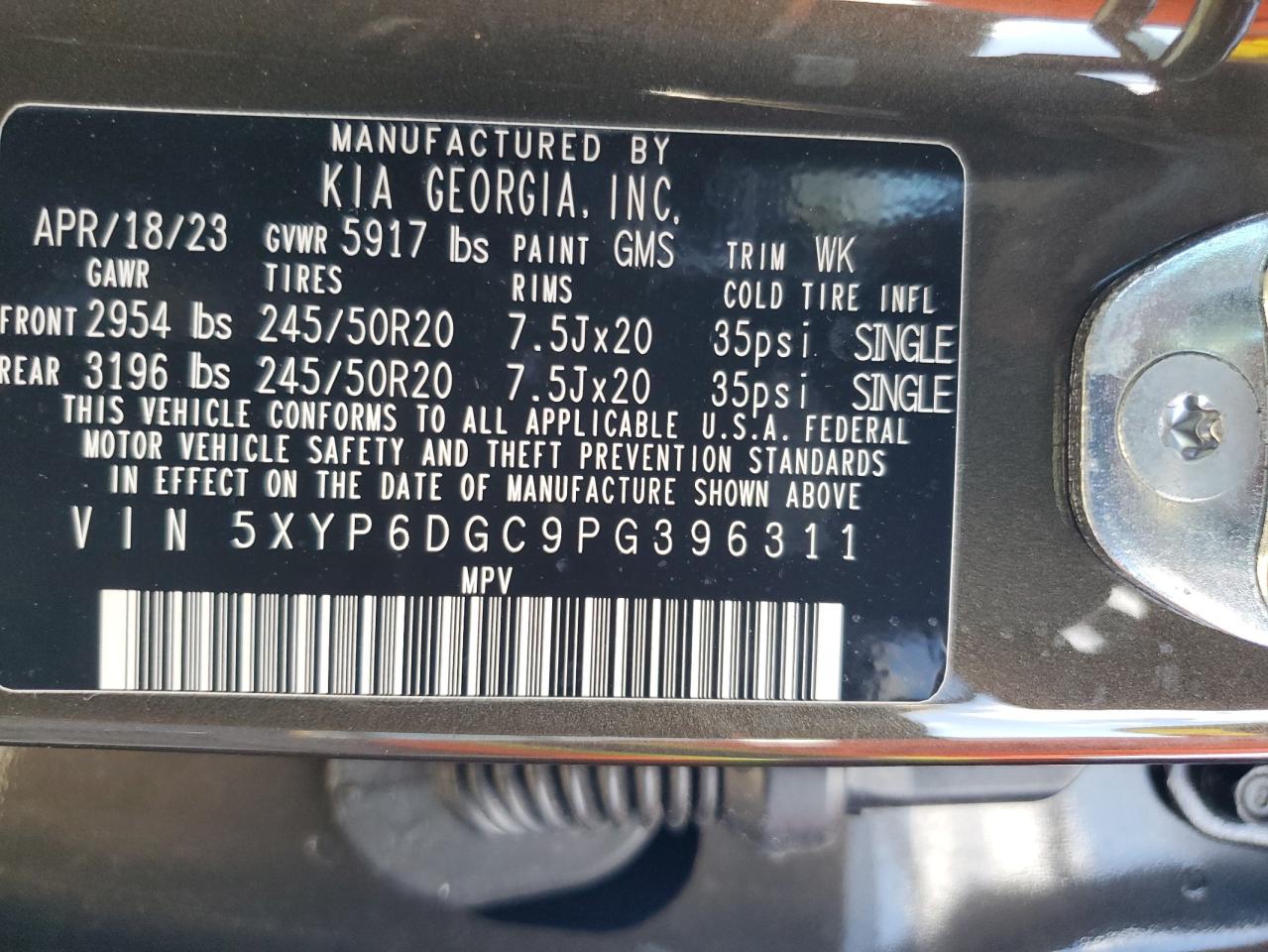 2023 Kia Telluride S VIN: 5XYP6DGC9PG396311 Lot: 80442495