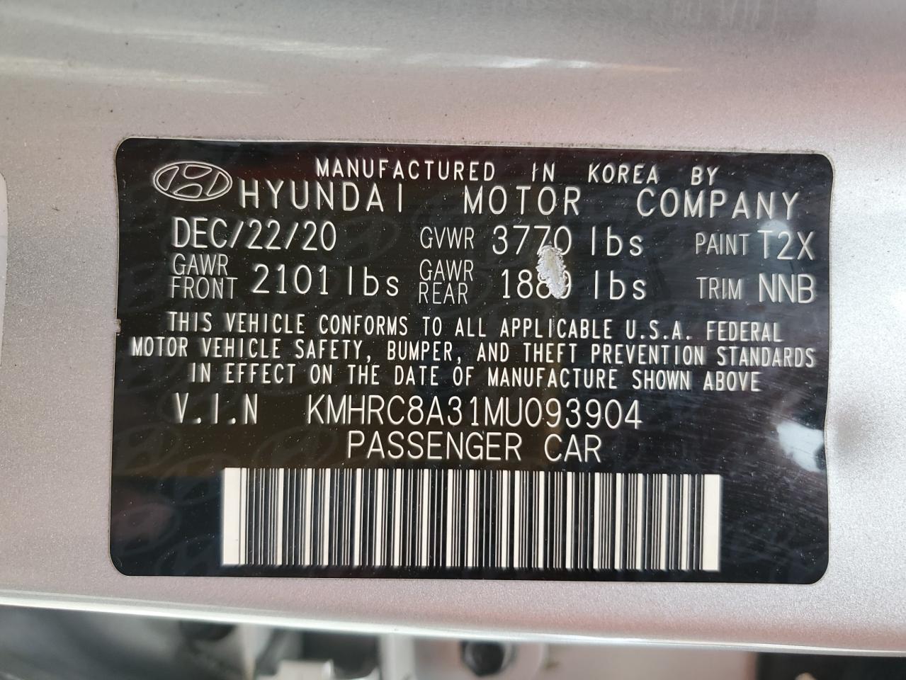 2021 Hyundai Venue Sel VIN: KMHRC8A31MU093904 Lot: 81740005