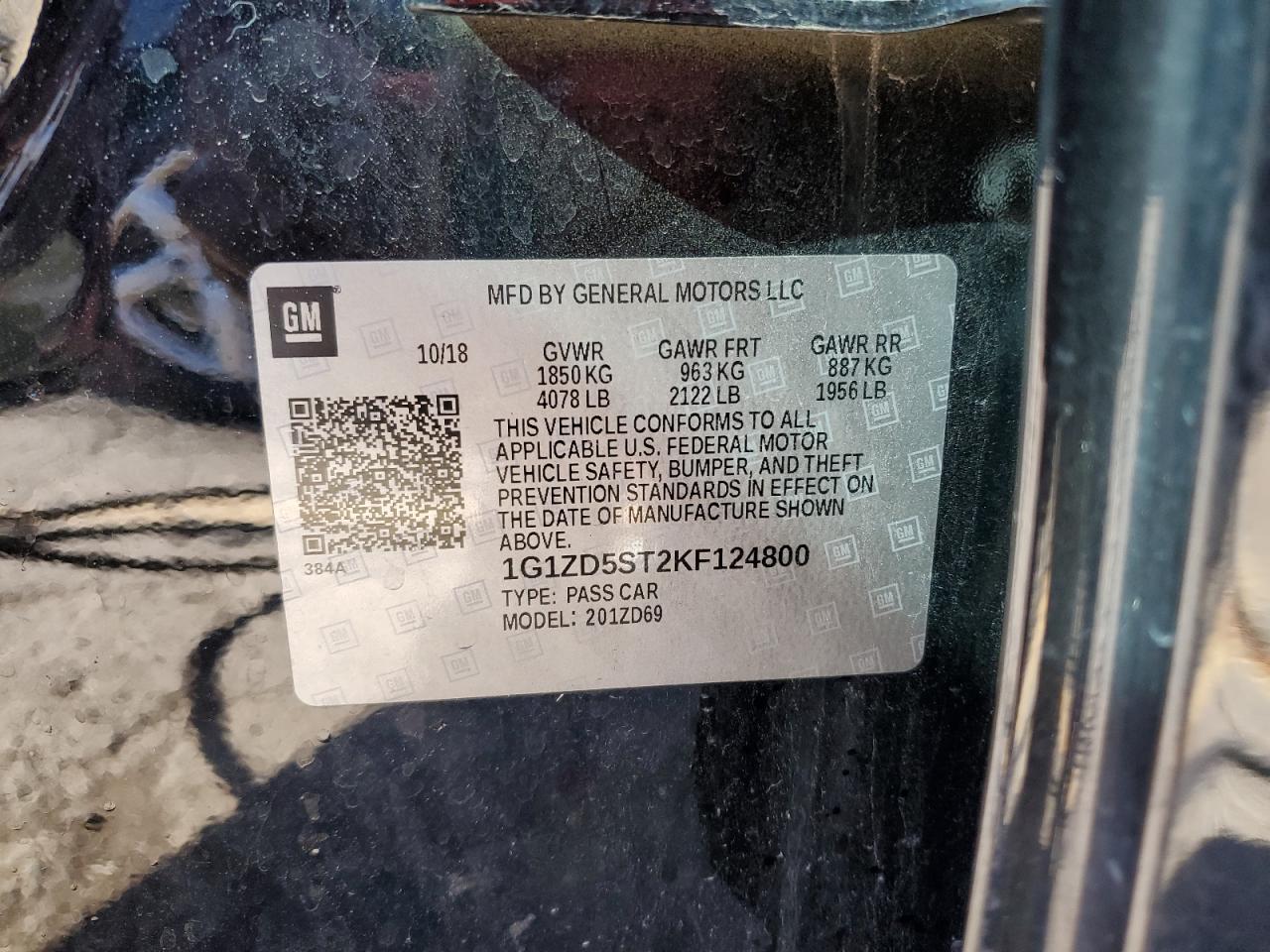 2019 Chevrolet Malibu Lt VIN: 1G1ZD5ST2KF124800 Lot: 84436605