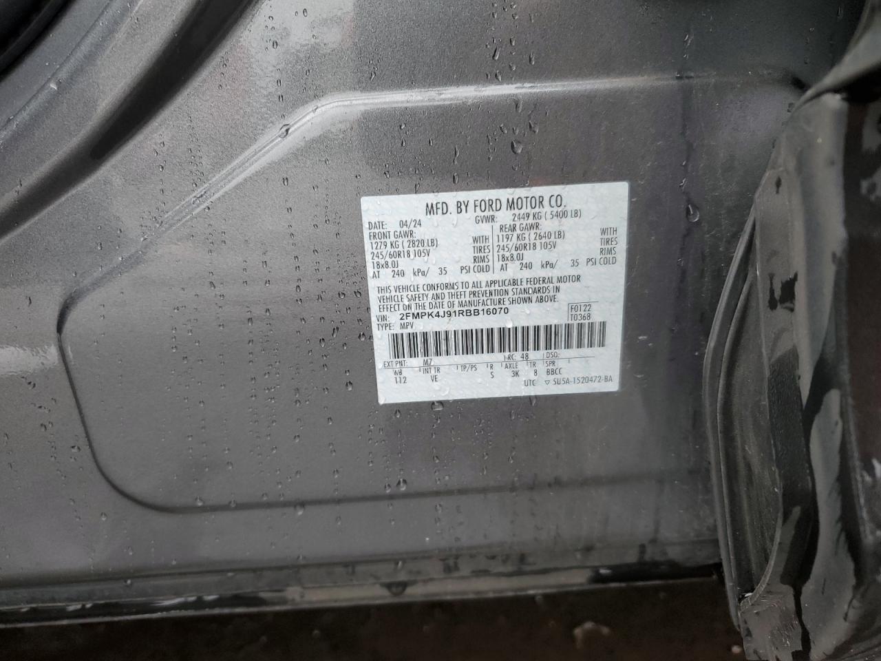 2024 Ford Edge Sel VIN: 2FMPK4J91RBB16070 Lot: 81632285