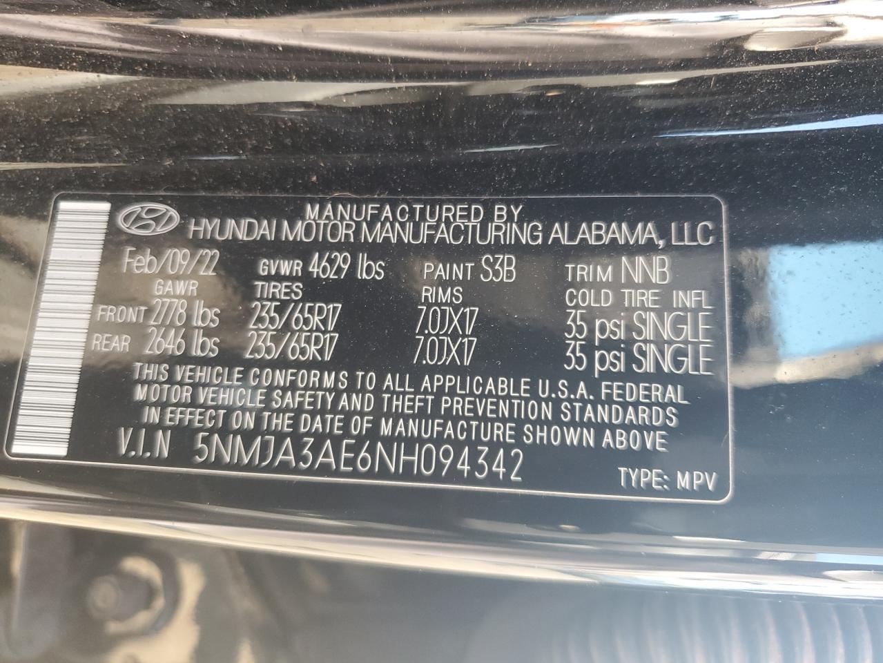 2022 Hyundai Tucson Se VIN: 5NMJA3AE6NH094342 Lot: 71992725