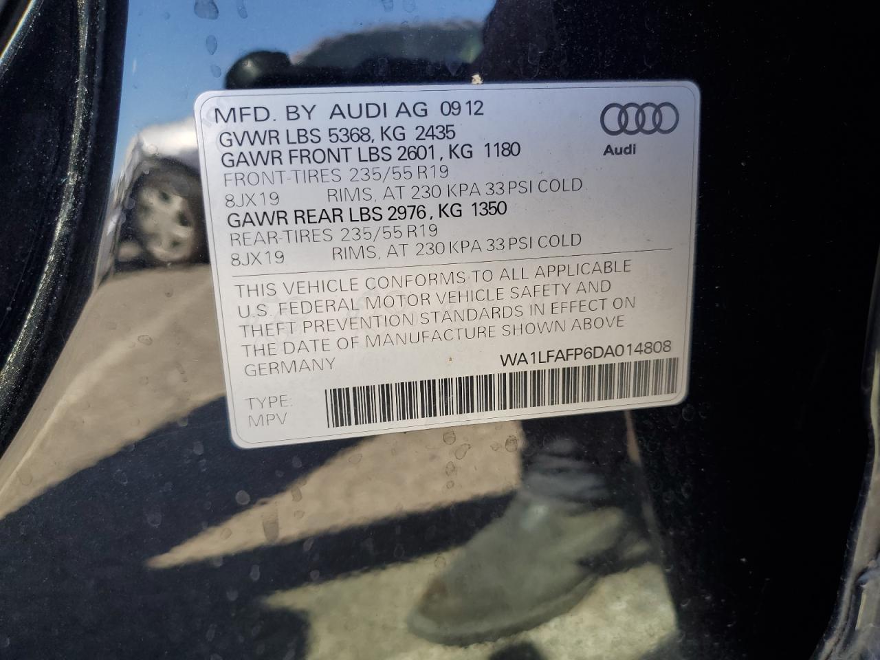 2013 Audi Q5 Premium Plus VIN: WA1LFAFP6DA014808 Lot: 71487425