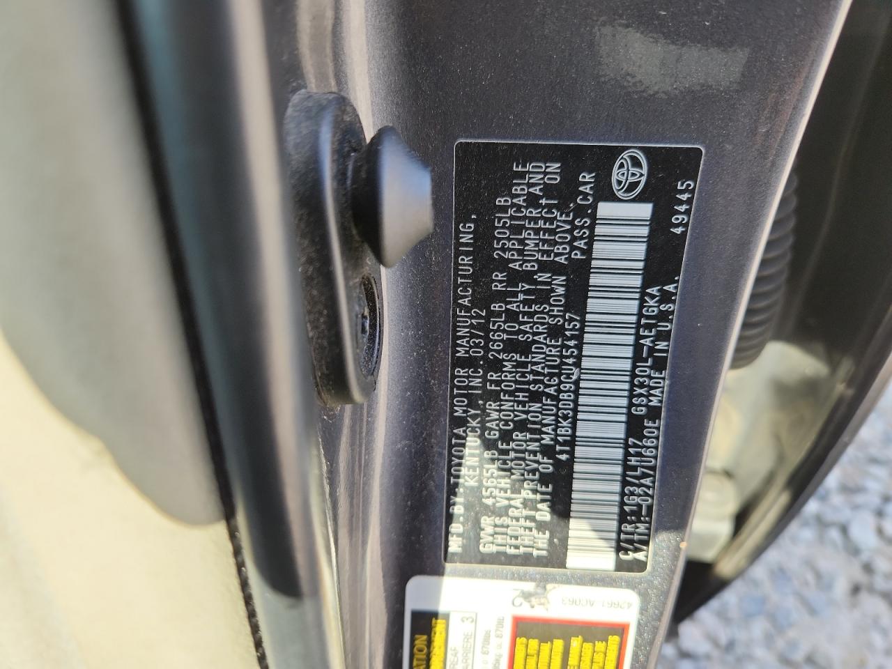 2012 Toyota Avalon Base VIN: 4T1BK3DB9CU454157 Lot: 69995145