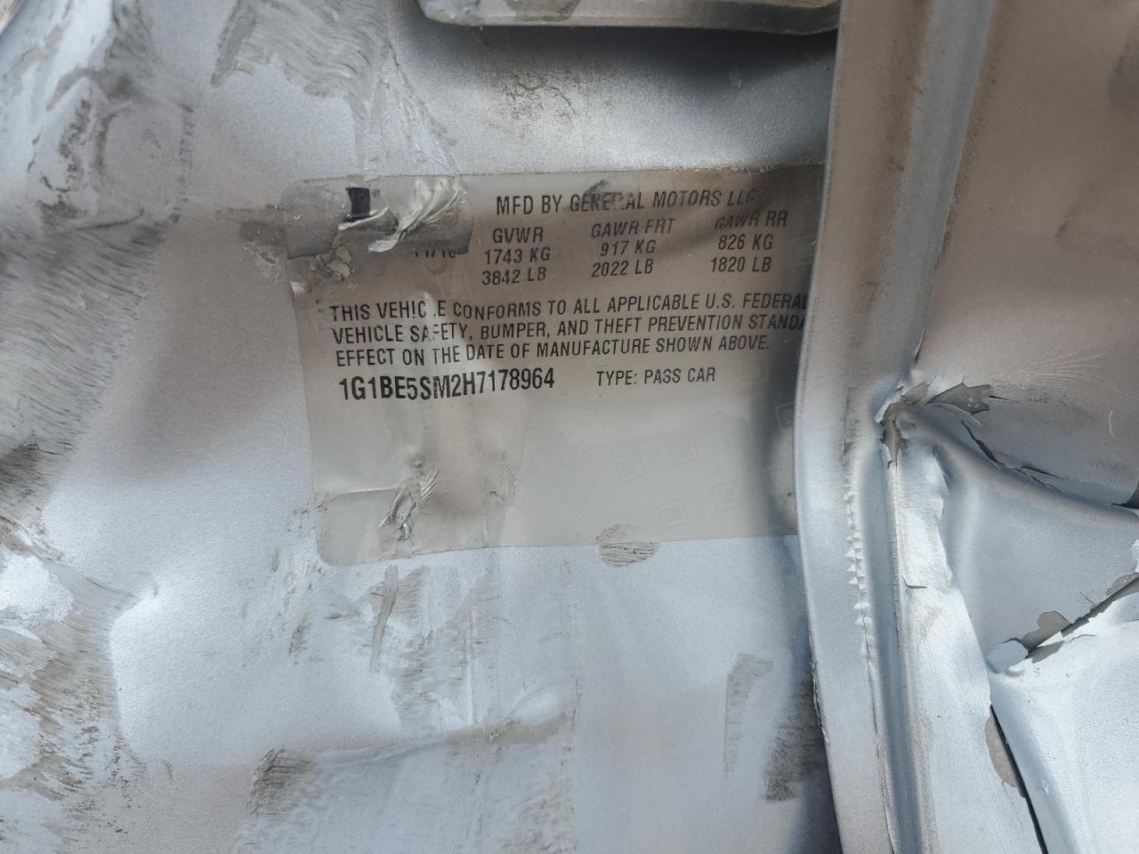 2017 Chevrolet Cruze Lt VIN: 1G1BE5SM2H7178964 Lot: 81349245