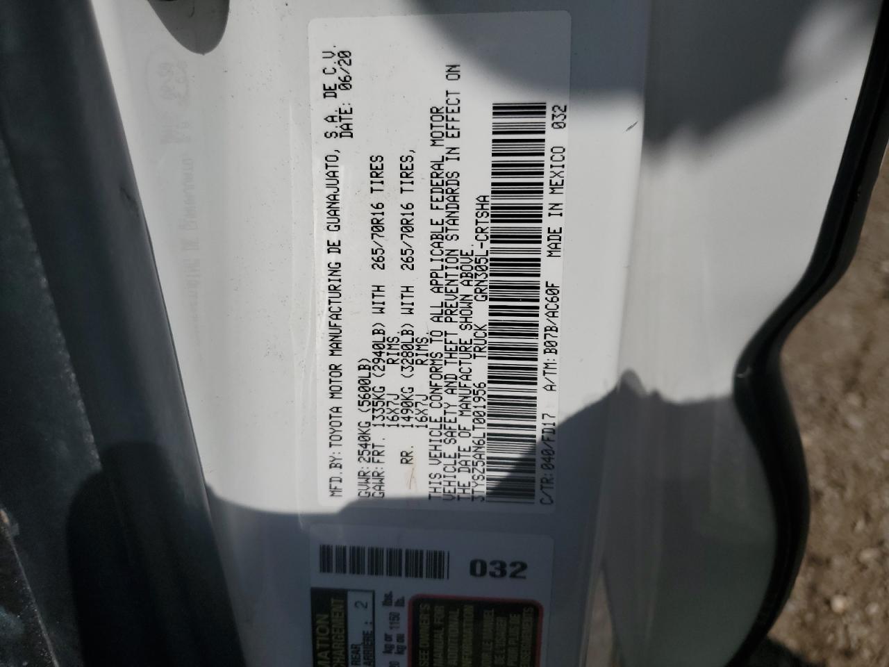 2020 Toyota Tacoma Access Cab VIN: 3TYSZ5AN6LT001956 Lot: 71068235