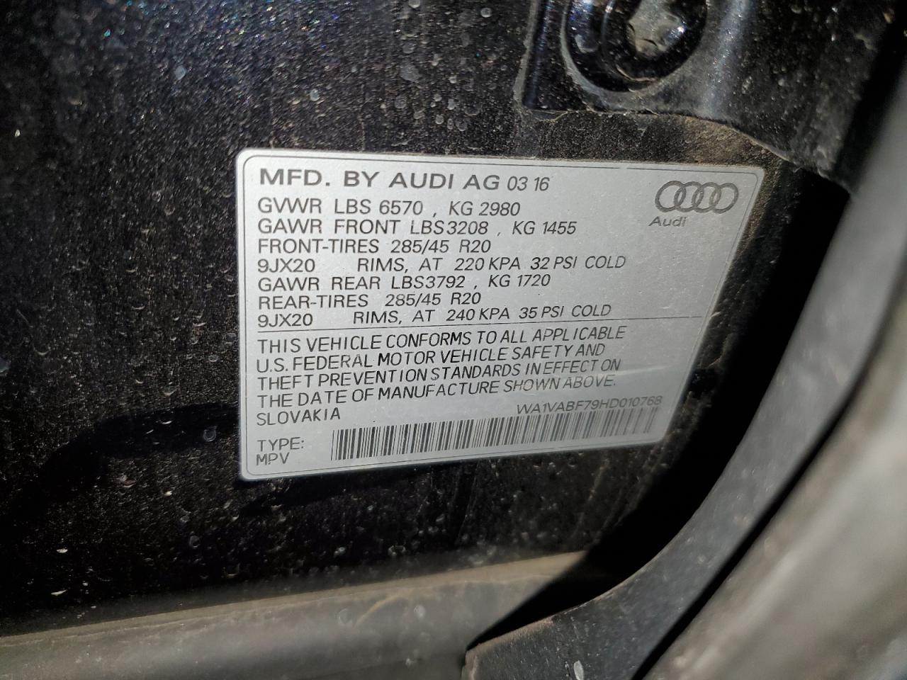 2017 Audi Q7 Prestige VIN: WA1VABF79HD010768 Lot: 71248945