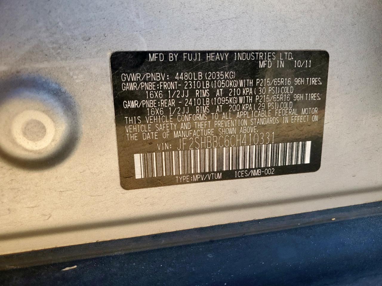 2012 Subaru Forester 2.5X VIN: JF2SHBBC6CH410331 Lot: 84626595
