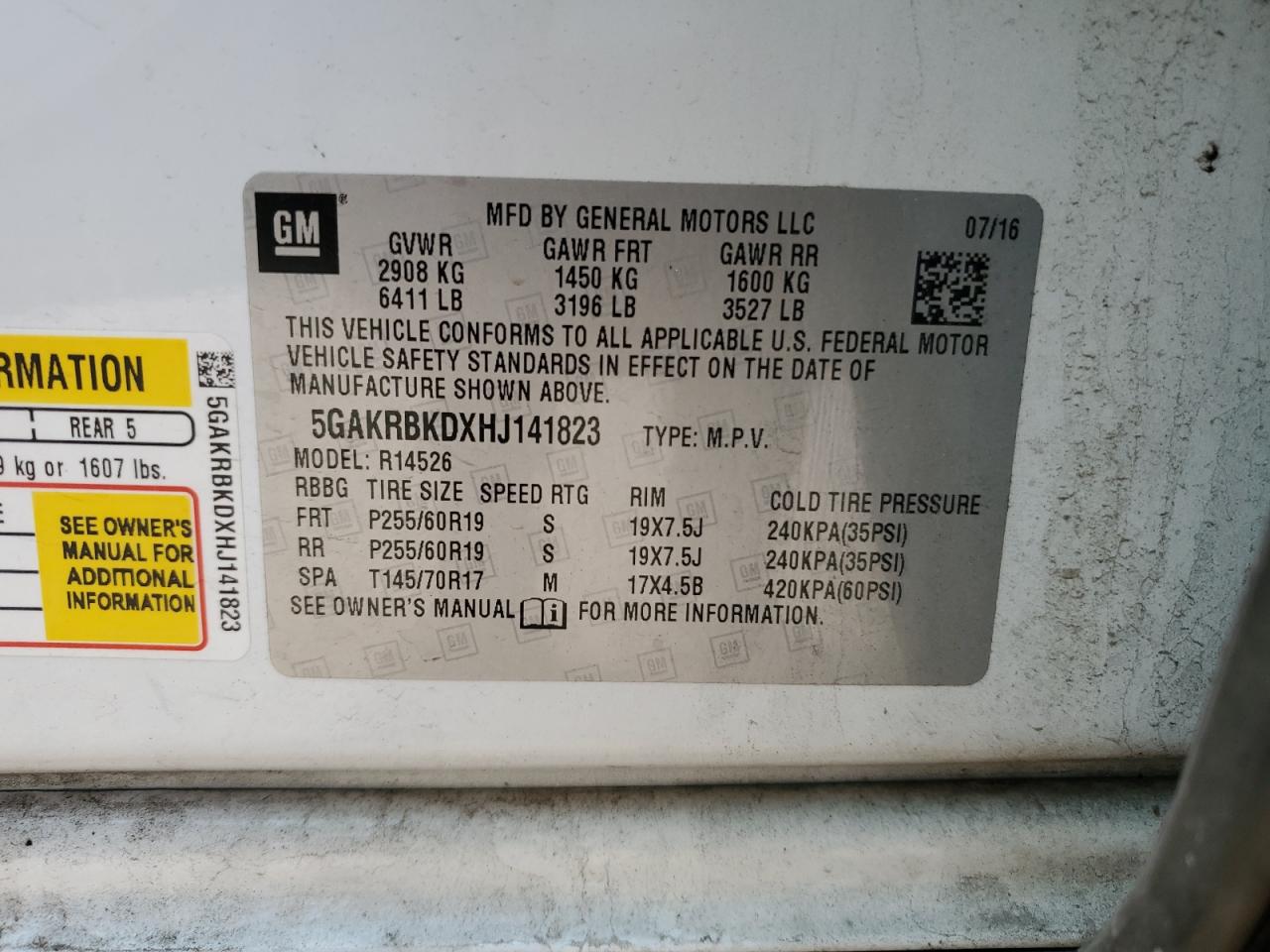 2017 Buick Enclave VIN: 5GAKRBKDXHJ141823 Lot: 71039805