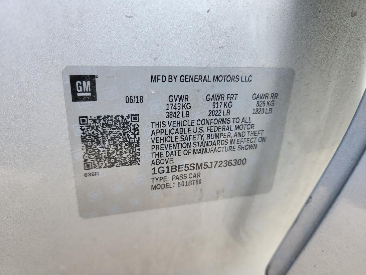 2018 Chevrolet Cruze Lt VIN: 1G1BE5SM5J7236300 Lot: 80927115