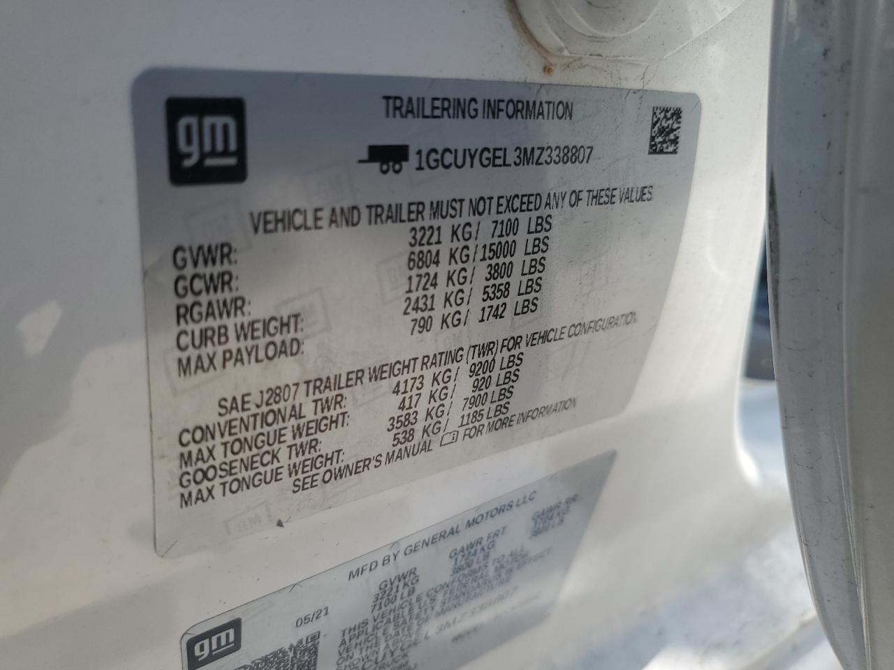 2021 Chevrolet Silverado K1500 Ltz VIN: 1GCUYGEL3MZ338807 Lot: 81878905