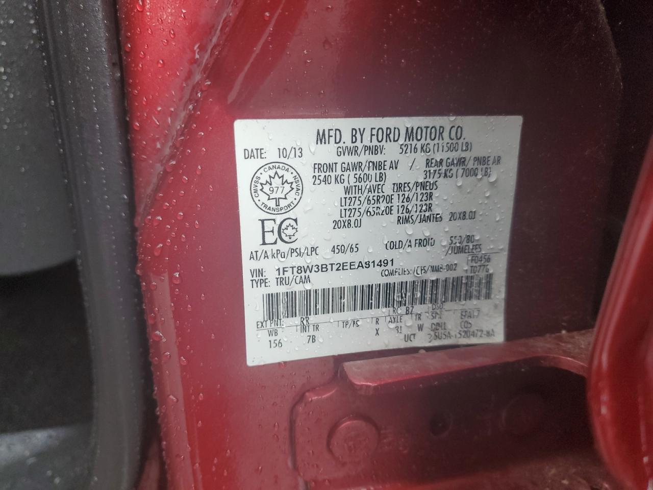 2014 Ford Super Duty F-350 W/S VIN: 1FT8W3BT2EEA81491 Lot: 81453135