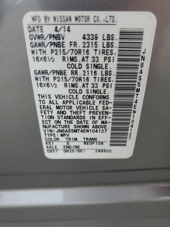 2014 Nissan Rogue Select S VIN: JN8AS5MT4EW104127 Lot: 71209995