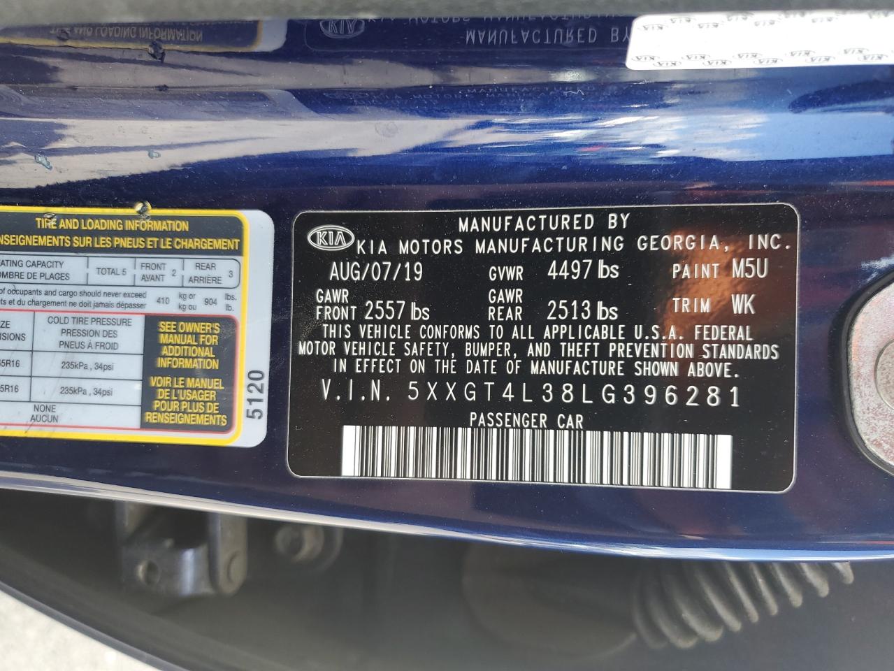 2020 Kia Optima Lx VIN: 5XXGT4L38LG396281 Lot: 71677955