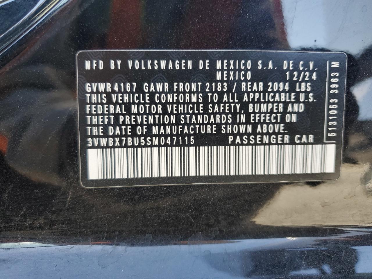 2025 Volkswagen Jetta Sport VIN: 3VWBX7BU5SM047115 Lot: 81102465