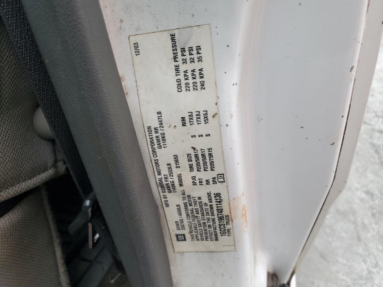 2004 Chevrolet Colorado VIN: 1GCCS196748114136 Lot: 84738555