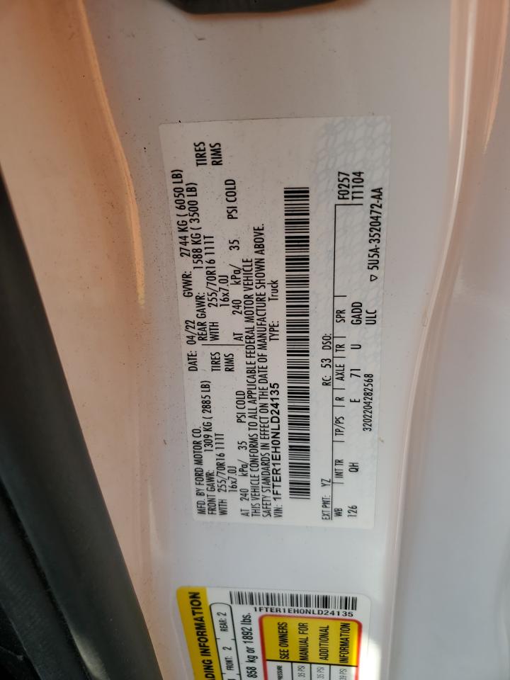 2022 Ford Ranger Xl VIN: 1FTER1EH0NLD24135 Lot: 81131125