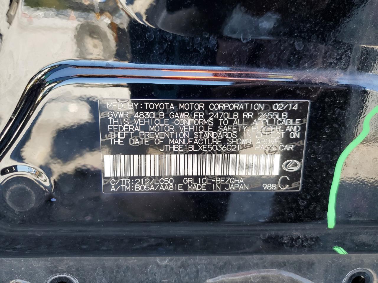 2014 Lexus Gs 350 VIN: JTHBE1BLXE5036021 Lot: 71540035