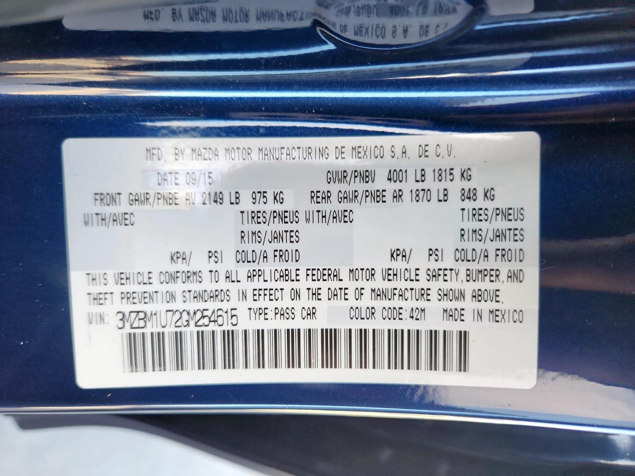 2016 Mazda 3 Sport VIN: 3MZBM1U72GM254615 Lot: 81631265