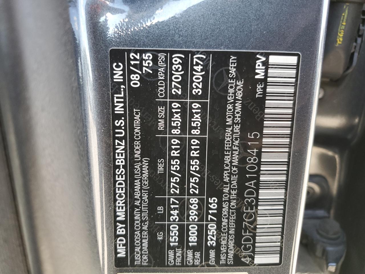 2013 Mercedes-Benz Gl 450 4Matic VIN: 4JGDF7CE3DA108415 Lot: 82146155