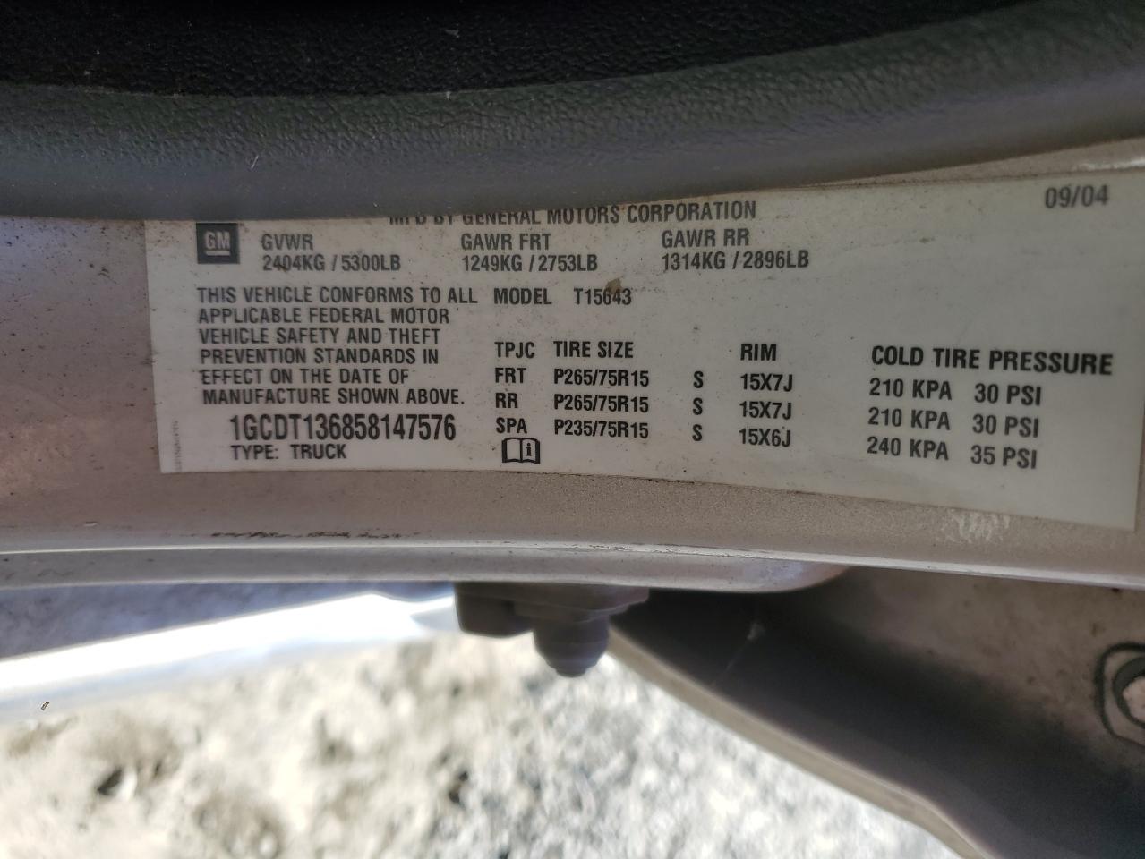 2005 Chevrolet Colorado VIN: 1GCDT136858147576 Lot: 81817465