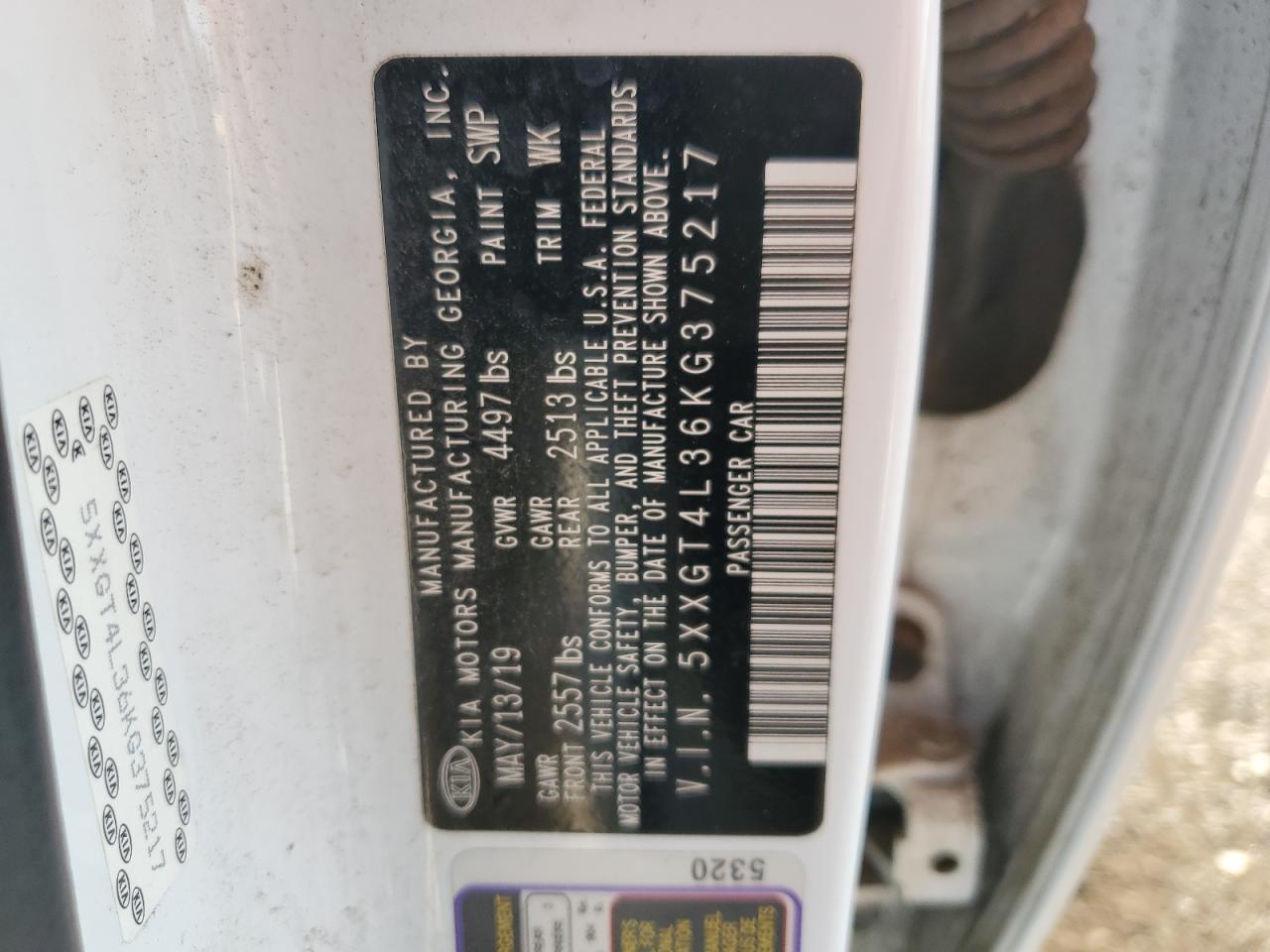 2019 Kia Optima Lx VIN: 5XXGT4L36KG375217 Lot: 71154325