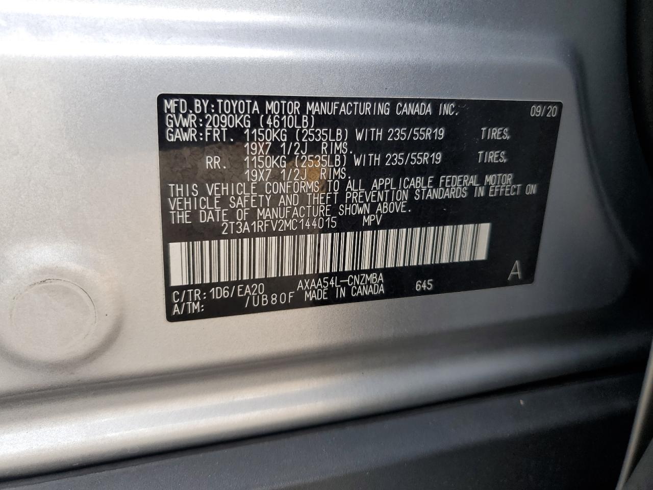 2021 Toyota Rav4 Xle Premium VIN: 2T3A1RFV2MC144015 Lot: 80701335