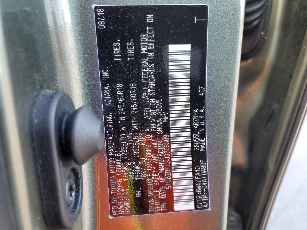 2018 Toyota Highlander Le VIN: 5TDBZRFH3JS909509 Lot: 81034225