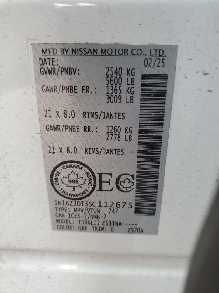 2025 Nissan Murano Platinum VIN: 5N1AZ3DT3SC112675 Lot: 84709685