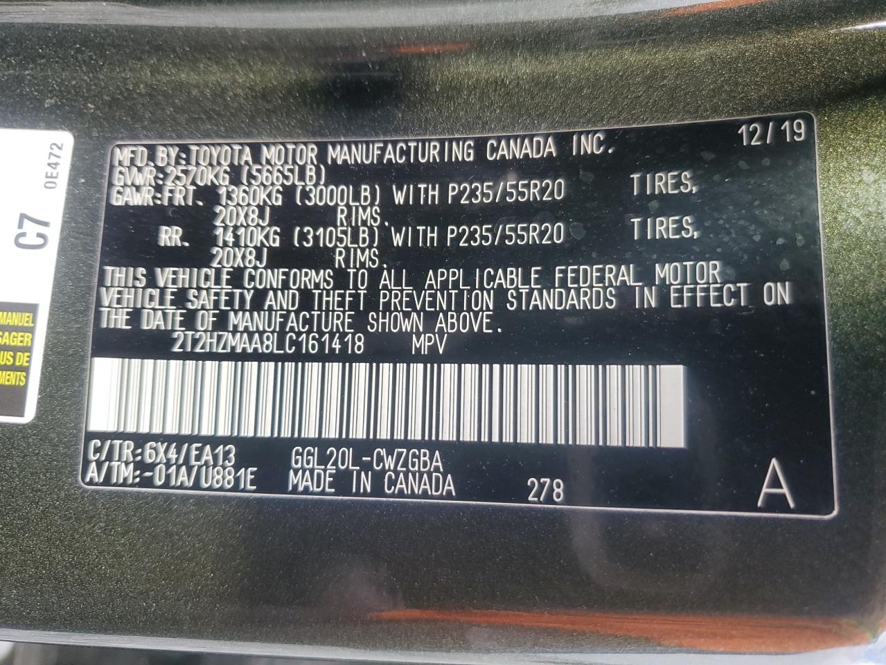 2020 Lexus Rx 350 VIN: 2T2HZMAA8LC161418 Lot: 71960495