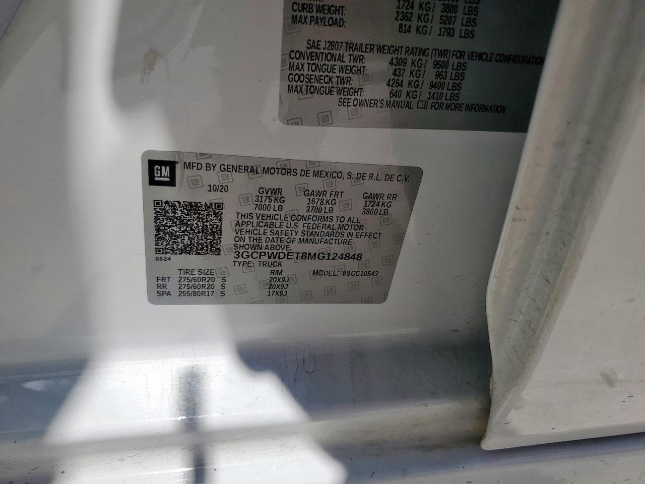 2021 Chevrolet Silverado C1500 Rst VIN: 3GCPWDET8MG124848 Lot: 83760215