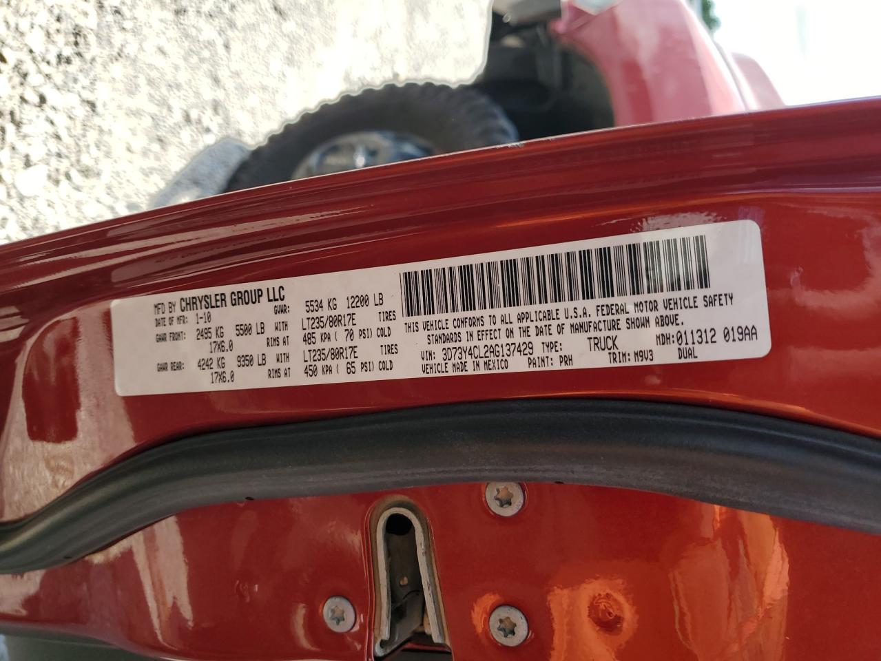 2010 Dodg Ram 3500 Slt Crew Ca VIN: 3D73Y4CL2AG137429 Lot: 69942205