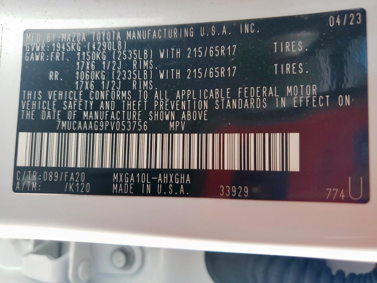 2023 Toyota Corolla Cross Le VIN: 7MUCAAAG9PV053756 Lot: 83843075