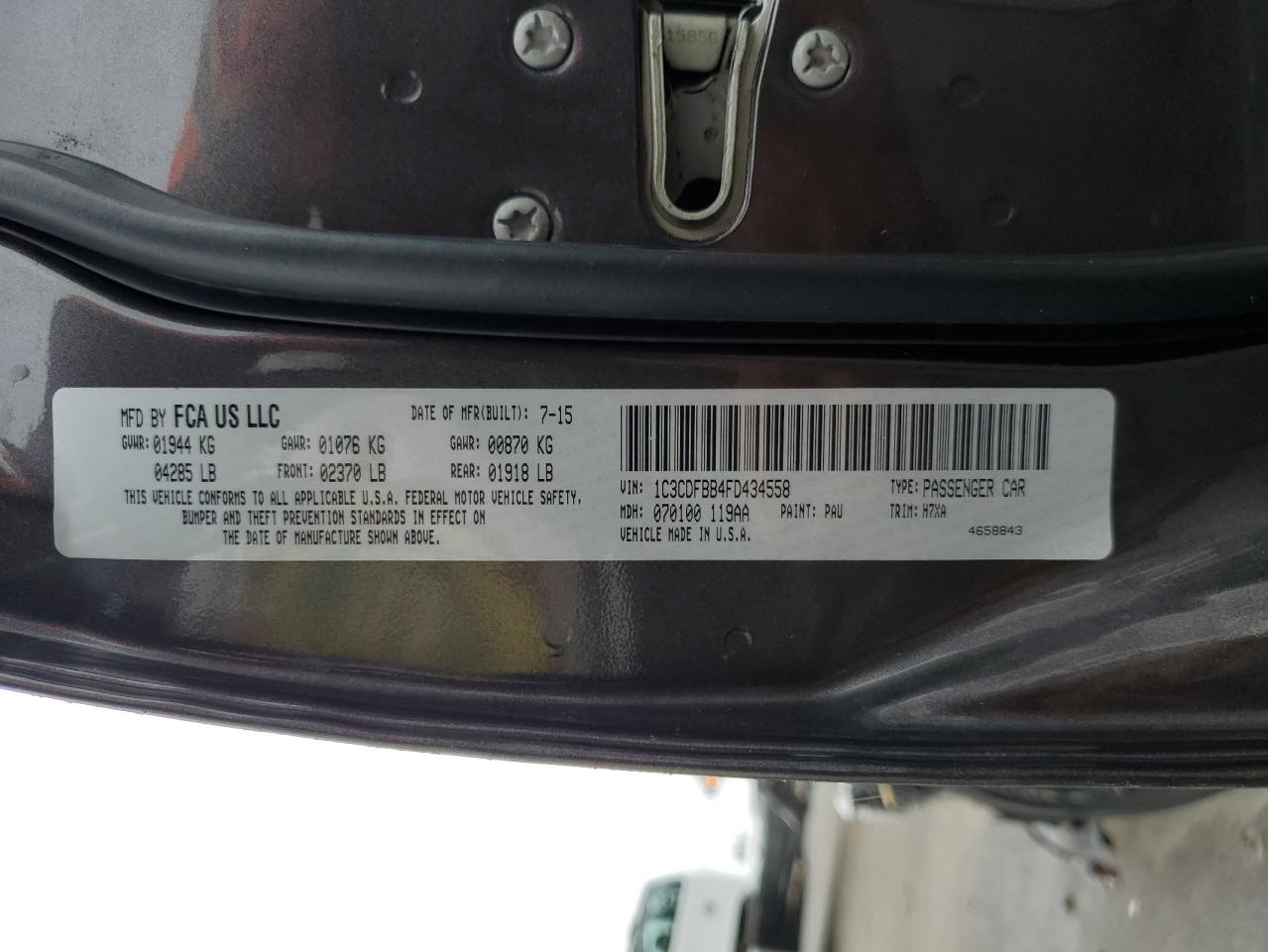 2015 Dodge Dart Sxt VIN: 1C3CDFBB4FD434558 Lot: 80269975