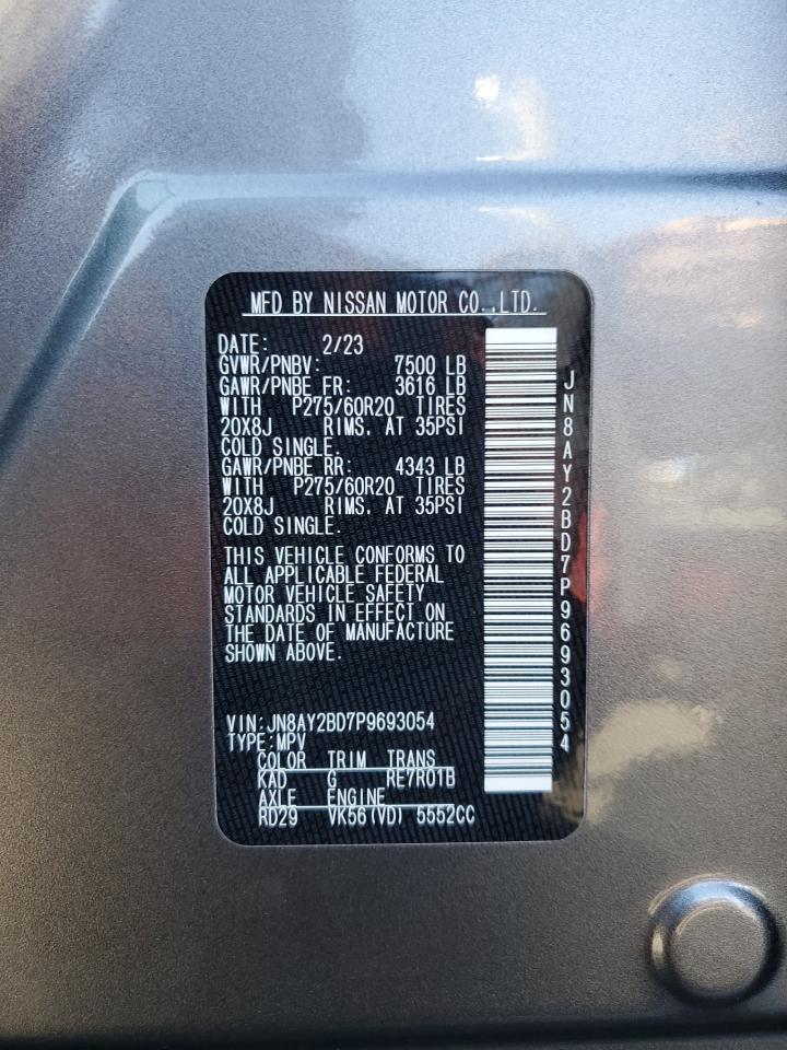 2023 Nissan Armada Sl VIN: JN8AY2BD7P9693054 Lot: 81886125