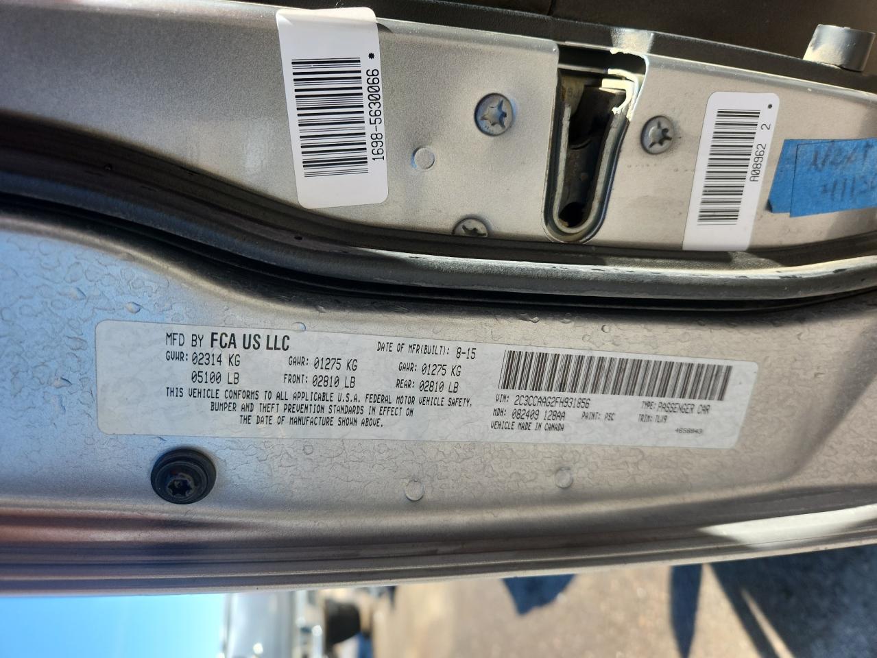 2015 Chrysler 300 Limited VIN: 2C3CCAAG2FH931856 Lot: 83762585