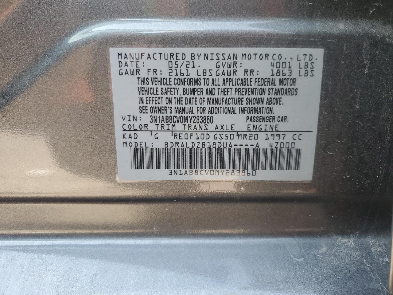 2021 Nissan Sentra Sv VIN: 3N1AB8CV0MY283860 Lot: 81203605