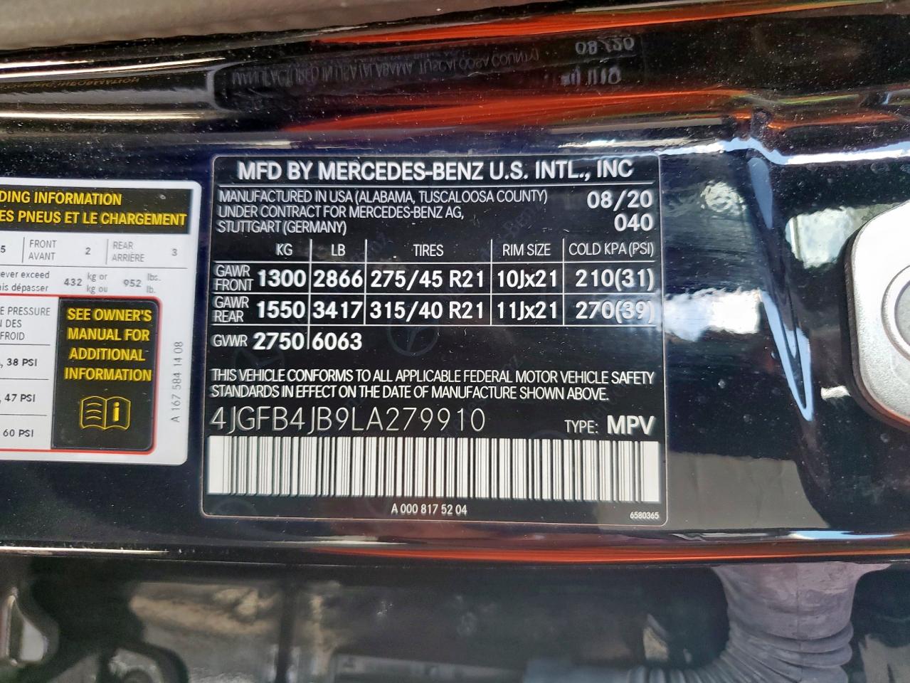 2020 Mercedes-Benz Gle 350 VIN: 4JGFB4JB9LA279910 Lot: 84380355