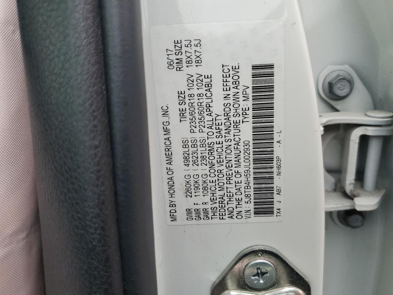 2018 Acura Rdx Technology VIN: 5J8TB4H59JL002930 Lot: 81763515