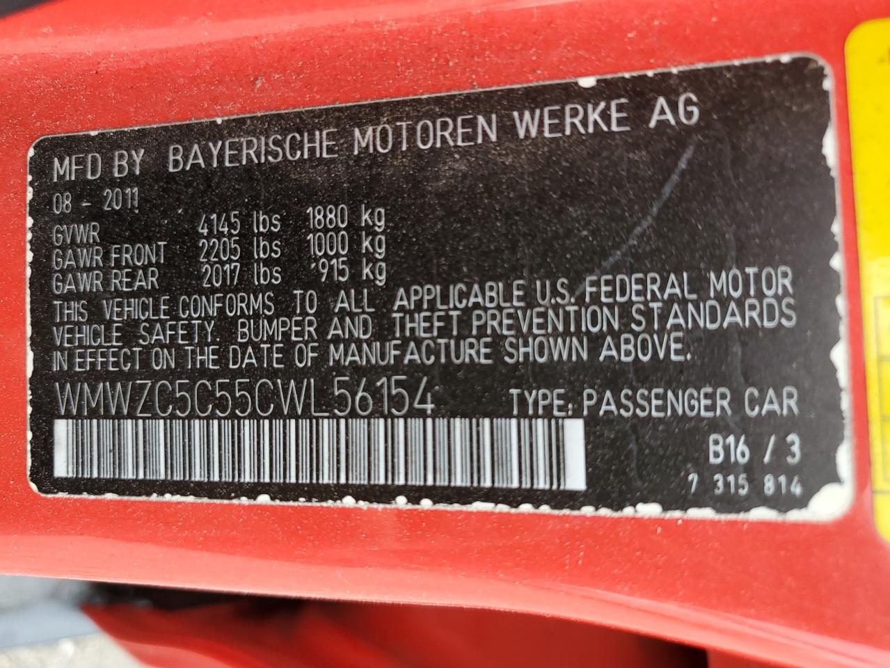 2012 Mini Cooper S Countryman VIN: WMWZC5C55CWL56154 Lot: 71841045