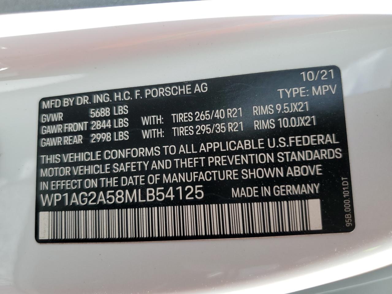 2021 Porsche Macan Gts VIN: WP1AG2A58MLB54125 Lot: 81657175